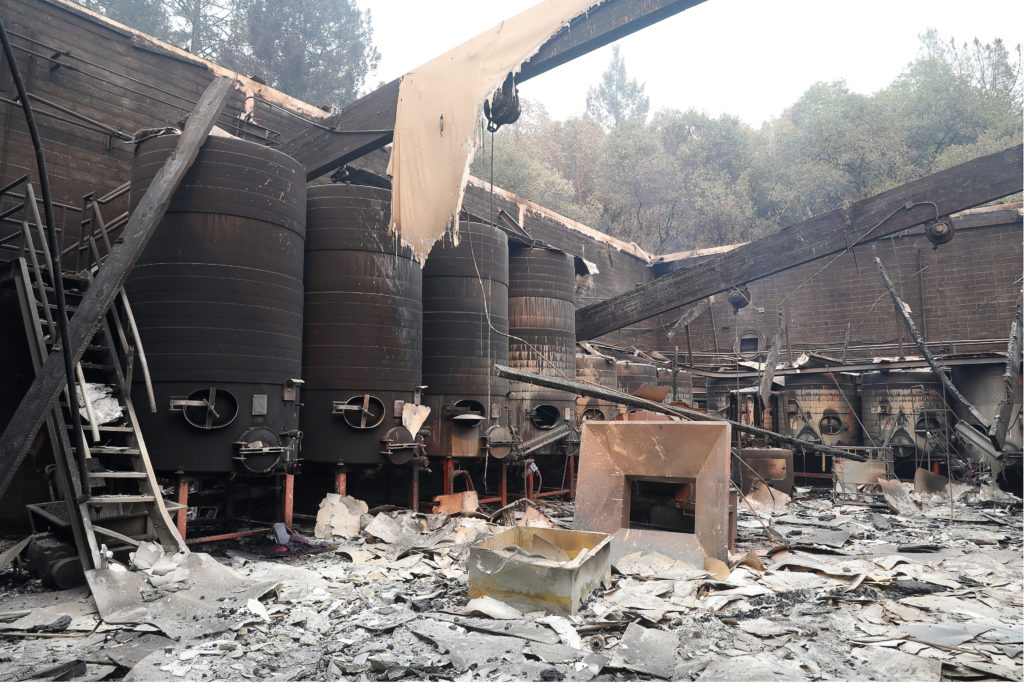 Damaged steel tanks at Fairwinds Estate Winery in St. Helena on Tuesday, September 29, 2020. (Christopher Chung/ The Press Democrat)
