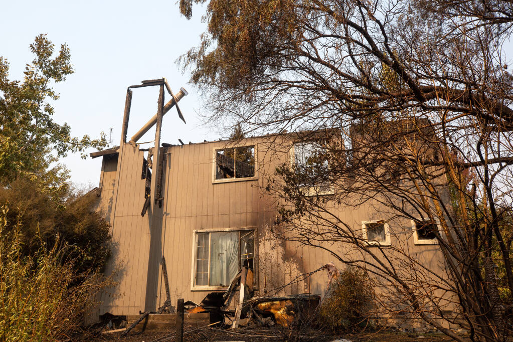 A burned home on San Ramon Way after it was destroyed by flames of the Glass fire in the Skyhawk Community of Santa Rosa on Tuesday, Sept. 29, 2020. (Alvin A.H. Jornada / The Press Democrat)