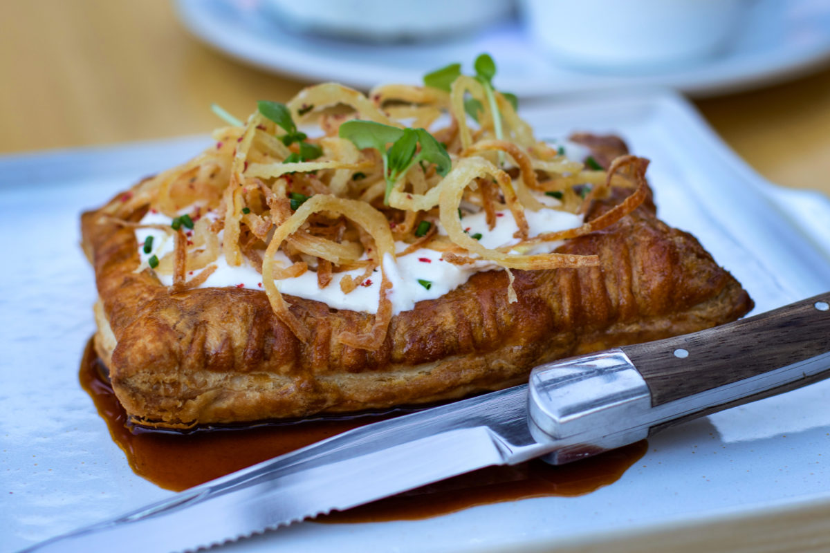 Savory “pop-tart’ with braised short rib, horseradish cream au poivre at Wit & Wisdom in Sonoma. (Heather Irwin/Sonoma Magazine)