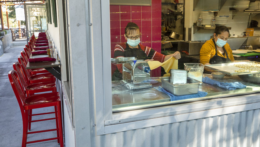 Diners at Flavor Bistro in Sebastopol can watch as kitchen staff make the fresh pasta. (Photo by John Burgess/The Press Democrat)