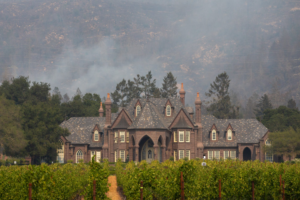 Ledson Winery in September 2020: Smoke from the Shady Fire, which is part of the larger Glass Incident, rises behind Ledson Winery in Santa Rosa, California, on Tuesday, September 29, 2020. (Alvin A.H. Jornada / The Press Democrat)