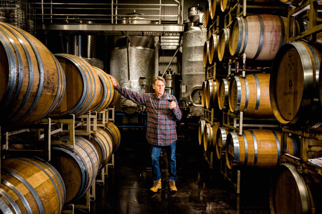 John in the barrel room at Hawley Winery, just down the hill. (Rebecca Gosselin / Sonoma Magazine)
