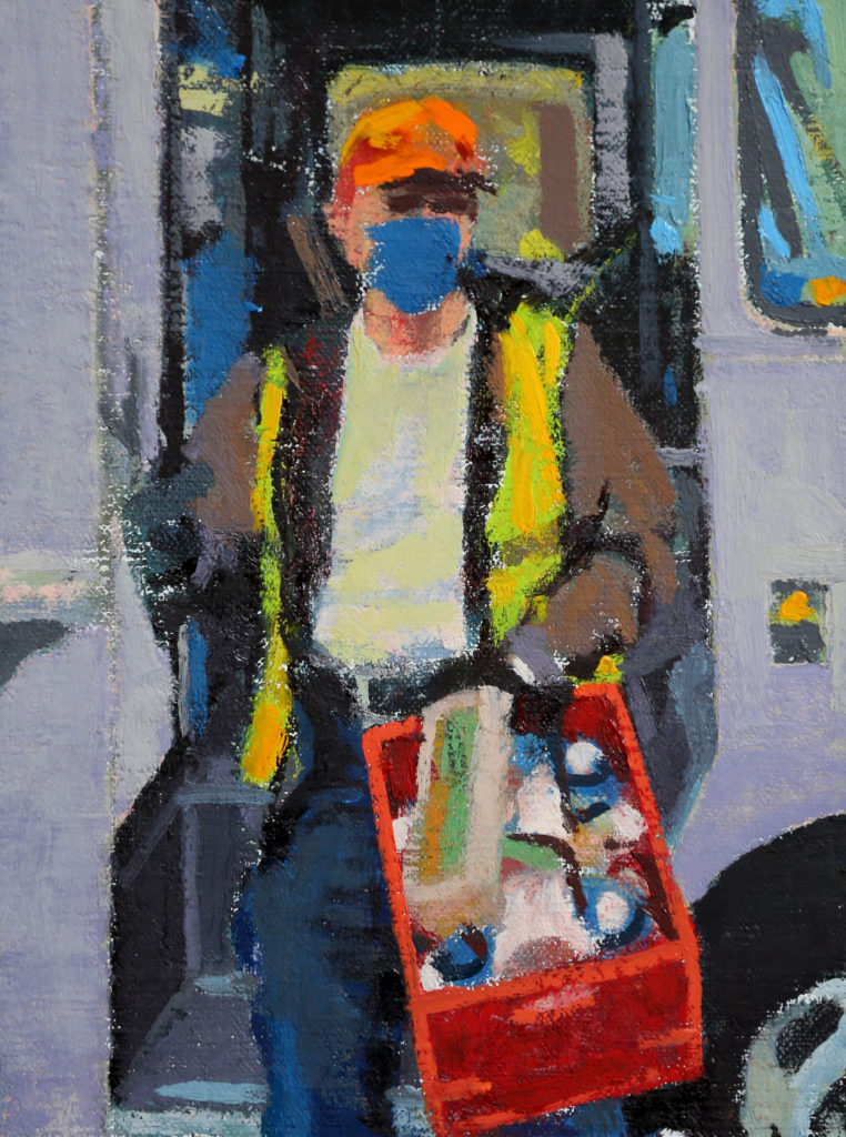 A milk delivery man painted by artist John Deckert. (Christopher Chung / The Press Democrat)