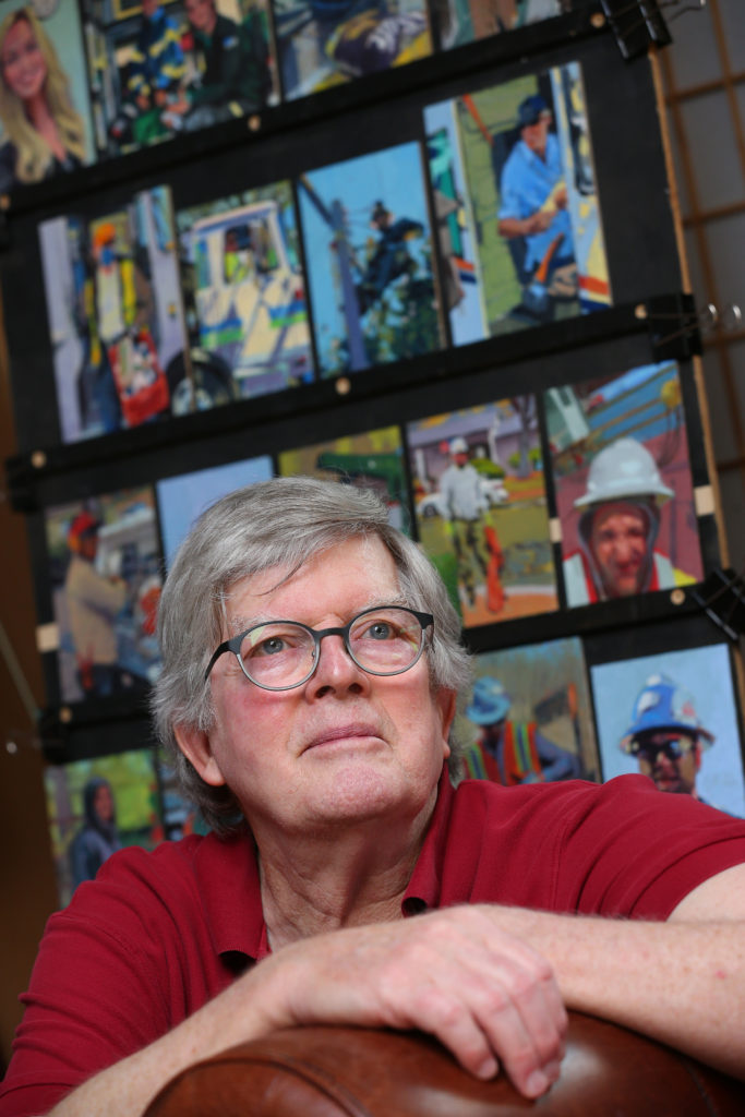 Artist John Deckert is making small paintings of essential workers, performing their duties during the shelter in place. (Christopher Chung / The Press Democrat)