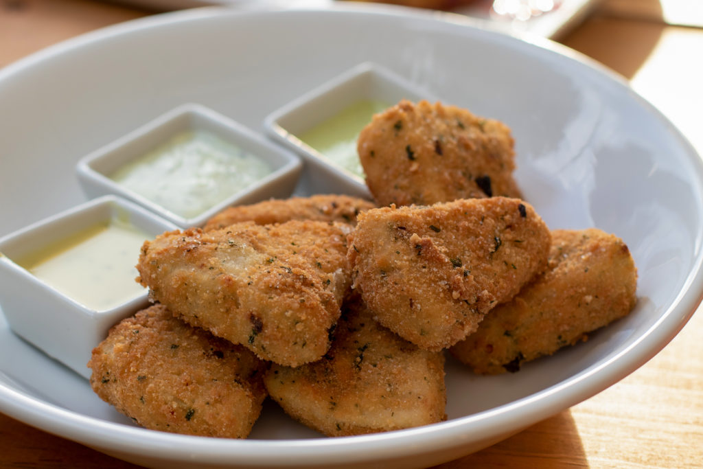 Faux chicken nuggets made with jackfruit at Fourth Street Social in Santa Rosa. (Heather Irwin / The Press Democrat)