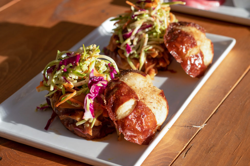 Jackfruit pulled “pork” sliders with slaw at Fourth Street Social in Santa Rosa. (Heather Irwin / The Press Democrat)