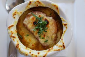 Onion soup at Fandees Restaurant (7824 Covert Ln, Sebastopol). (Heather Irwin/Press Democrat)