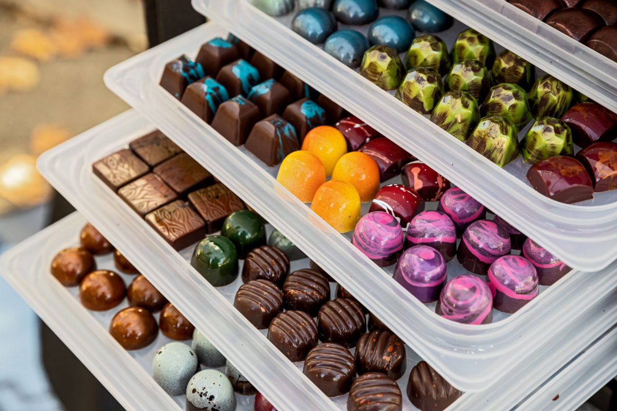 Fleur Sauvage chocolates for sale at the Windsor farmers market. (Chris Hardy/Sonoma Magazine)