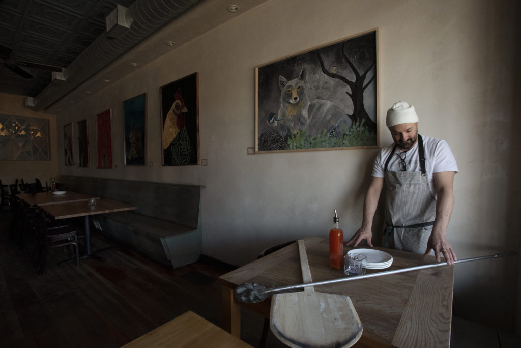 Owner and chef Dino Bugica of Geyserville's Diavola Pizzeria & Salumeria during last spring's shutdown. (Erik Castro / for Sonoma Magazine)