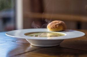 Three soups La Salette Soup: Caldo Verde (potato, linquiça, collards)