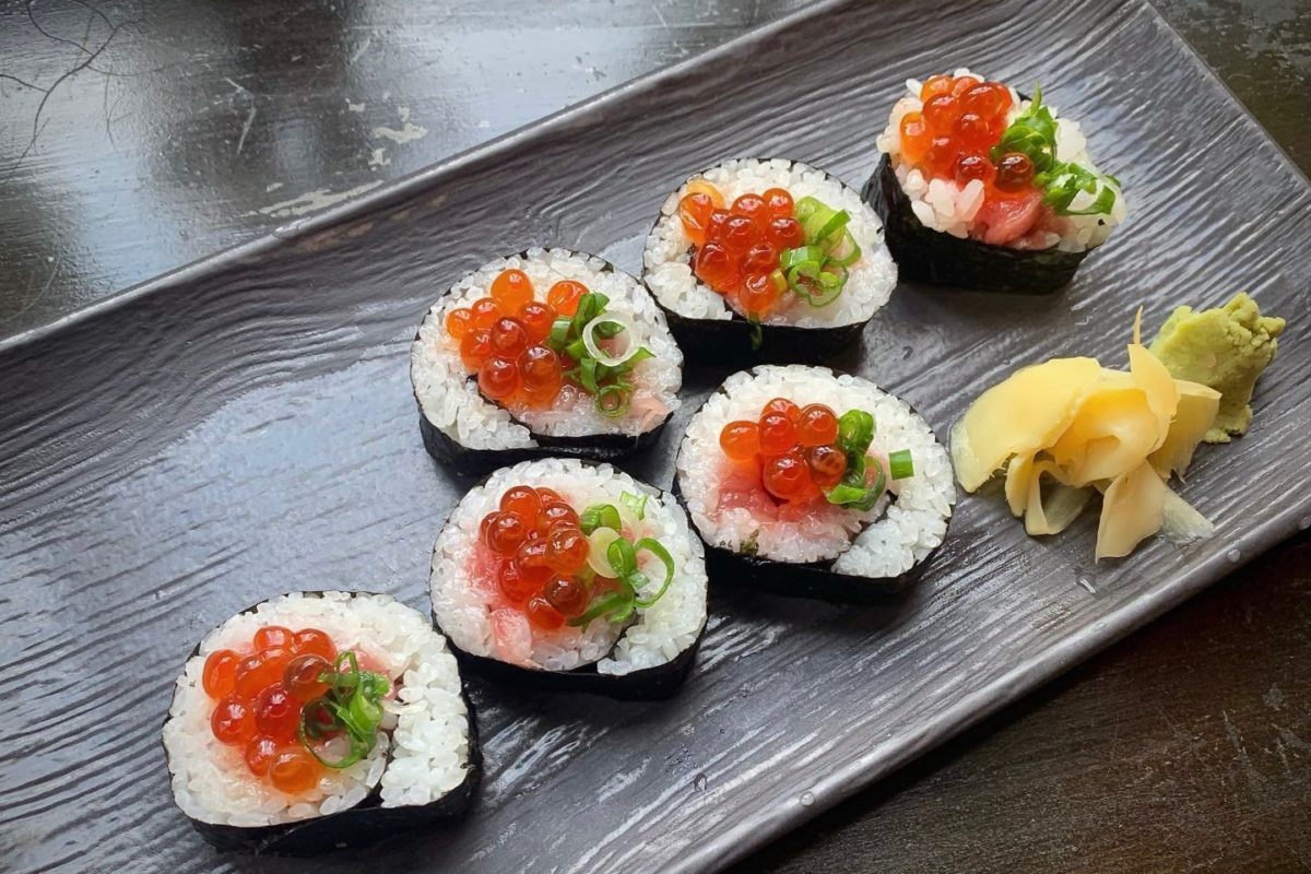 Sushi topped with tobiko at Asahi Sushi & Kitchen in Healdsburg. (Courtesy of Asahi Sushi)