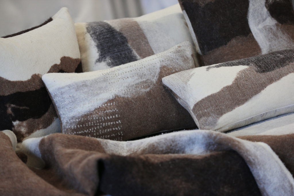 JG Switzer bedding in the Tahoe fabric style, from the Heritage Sheep Collection, made from Shetland and Merino wool. (Christopher Chung / The Press Democrat)