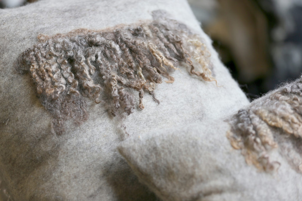 JG Switzer Wensleydale pillows, made from local Wensleydale wool from Wyammy Ranch in Occidental. (Christopher Chung / The Press Democrat)