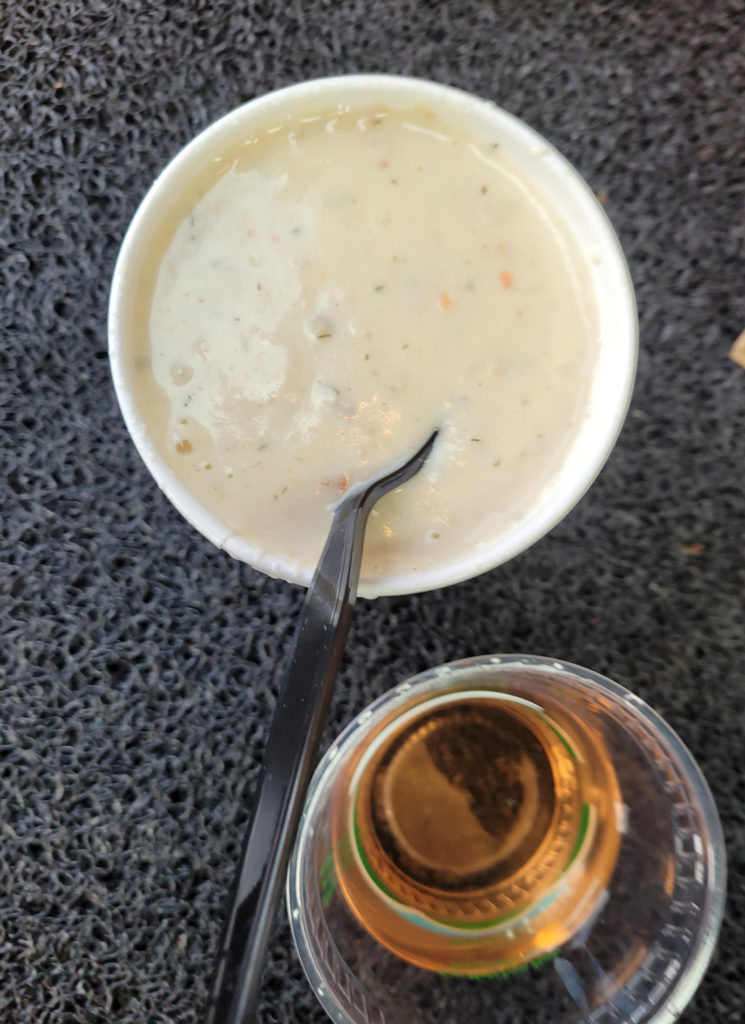 Scallop and clam chowder at Ginochio's Kitchen in Bodega Bay. (Heather Irwin / Sonoma Magazine)