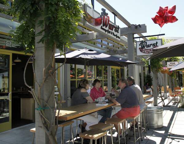 Outdoor dining area in front of the Wurst Sausage Grill & Beer Garden in Healdsburg. August 3, 2011. (The Press Democrat, file)