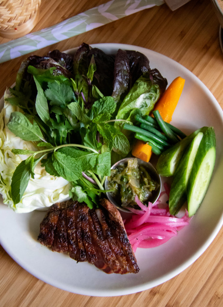 Bpet Yang: Charcoal-grilled Liberty duck breast with lemongrass, palm sugar, fish sauce and pickles. (Heather Irwin / The Press Democrat)