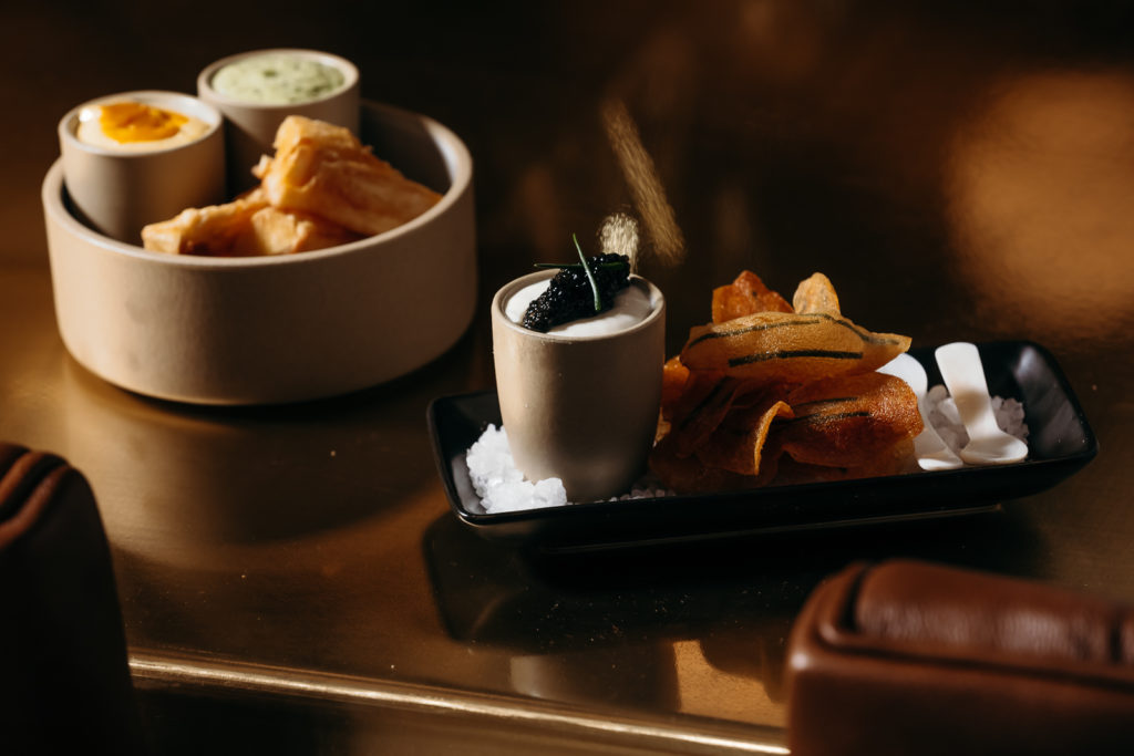 Osetra Caviar.Savory Custard & Allium Chips at Burdock in Healdsburg. Photo: Allison Webber