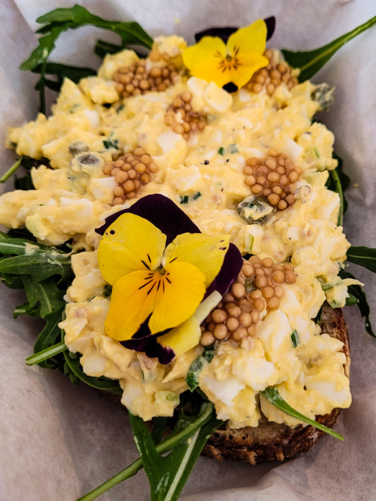 Egg salad toast with mustard seeds and greens at Altamont General Store in Occidental. Photo: Heather Irwin, Press Democrat.