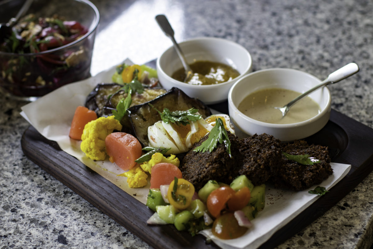 Sabich platter at Grossman's Deli in Santa Rosa. (Heather Irwin/The Press Democrat)