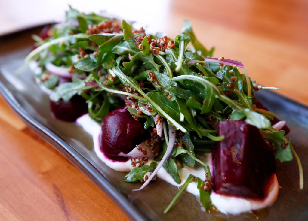 Roasted beet salad with goat cheese mousse, red quinoa, arugula, and verjus vinaigrette at Jackson's Bar and Oven during Restaurant Week in Santa Rosa, California, on Friday, February 21, 2020. (Alvin Jornada / The Press Democrat)