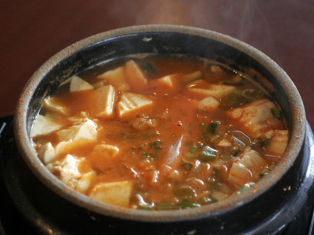 Soft tofu soup at Tov Tofu in Santa Rosa.