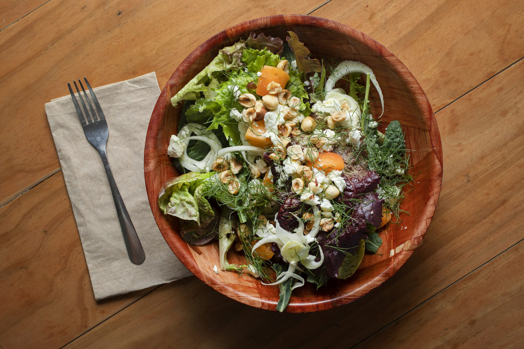 Spring Salad with Laura Chenel goat cheese, apricots, hazelnuts and mixed greens from Lou's Luncheonette in Sonoma. (photo by John Burgess/The Press Democrat).