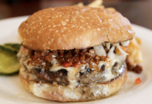 Pimento Burger: Inspired by a favorite Southern treat, pimento cheese is made with peppers and (usually) cream cheese, cheddar and spices. This version has local peppers and chili with white cheddar. Gravenstein Grill is at 8050 Bodega Ave., Sebastopol. (Courtesy photo)