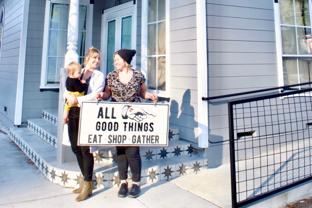 Andzia and Jenay outside Altamont General Store with their daughter. (Altamont General Store)
