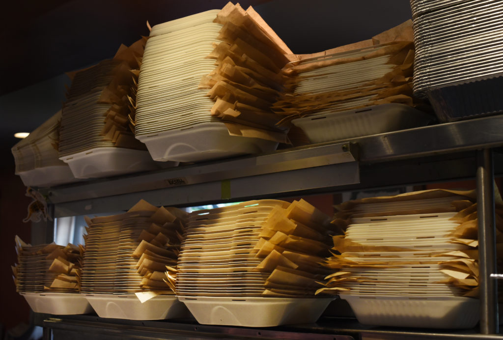 Stacks of to-go containers at Daniel Kedan and Marianna Gardenhire’s Backyard restaurant which is permanently closing June 6 after making it through the pandemic in Forestville, Calif. on Tuesday, May 18, 2021. (Photo: Erik Castro/for The Press Democrat)