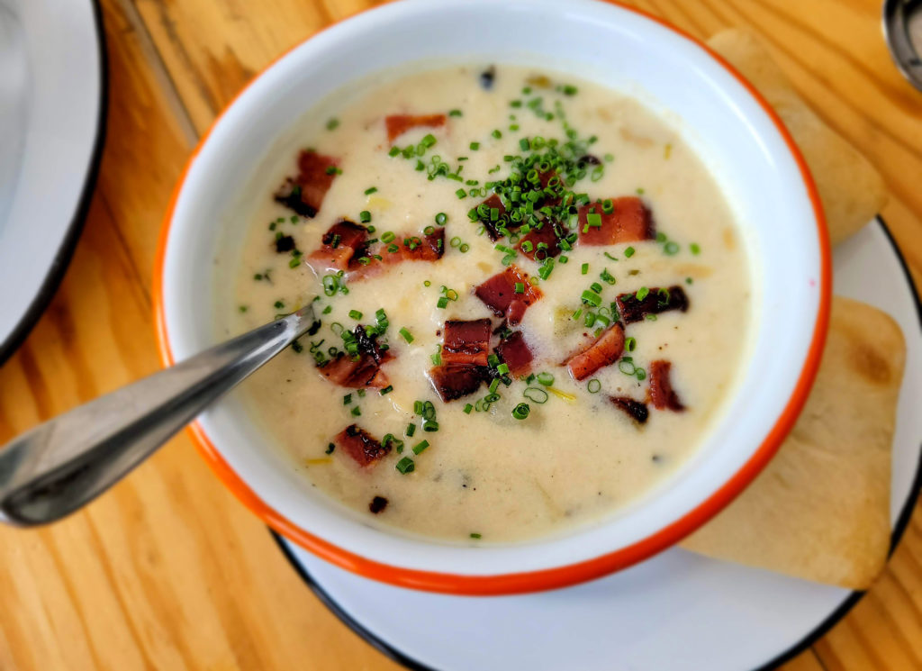 Clam chowder at Dillon Beach Coastal Kitchen in Dillon Beach. (Heather Irwin/Sonoma Magazine)