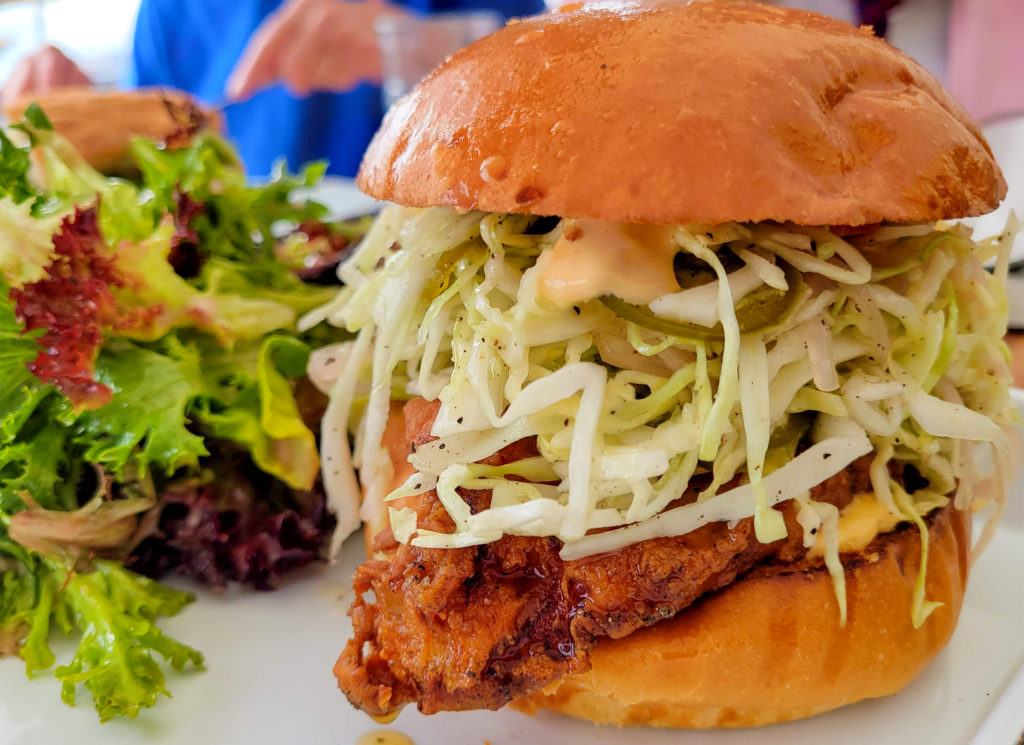 Fried chicken sandwich at Dillon Beach Coastal Kitchen in Dillon Beach. (Heather Irwin/Sonoma Magazine)