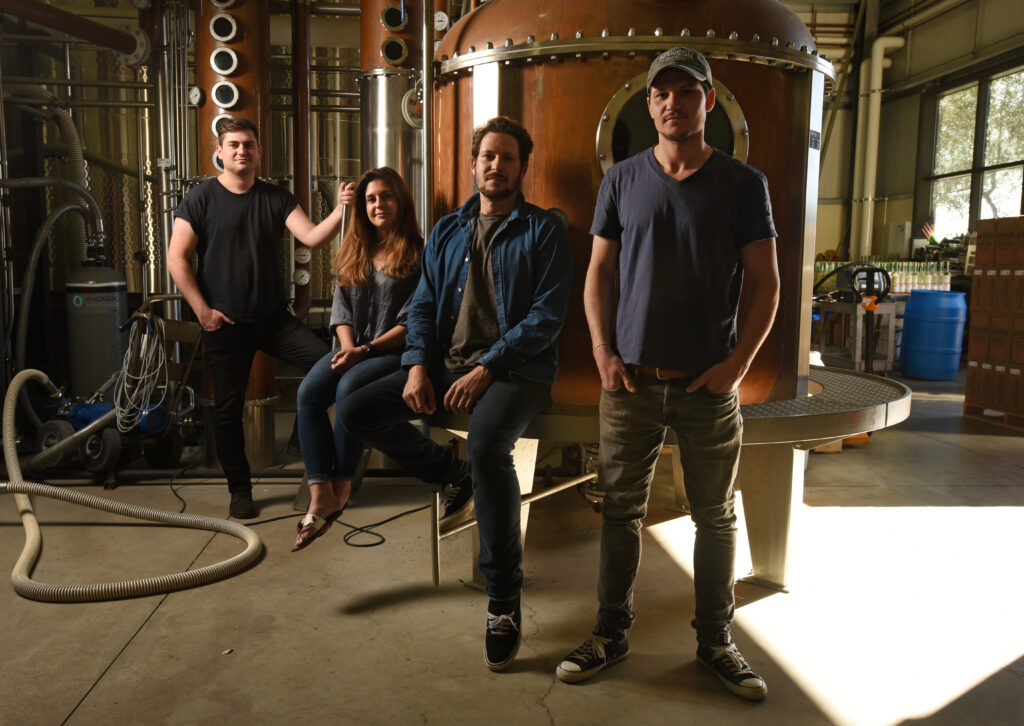 Hanson of Sonoma is a family-run business. The Hanson siblings from left, Darren, Alanna, Brandon, and Chris the master distiller at the distillery in Sonoma. (Erik Castro/for The Press Democrat)