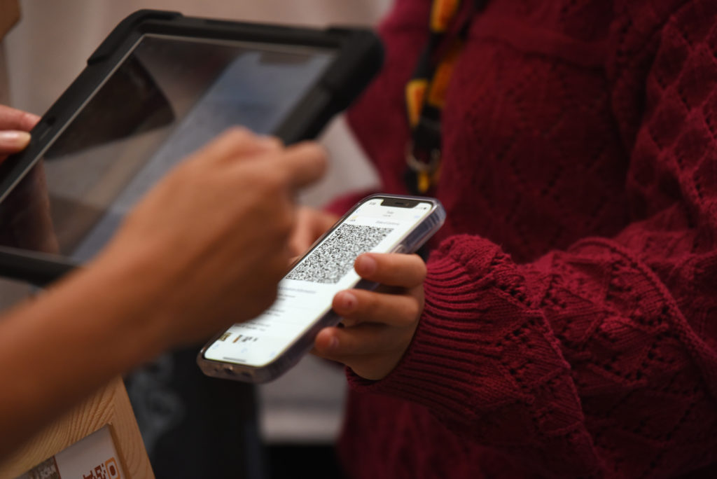 A guest having their QR code scanned to prove they are vaccinated at Fern Bar which is joining a growing list of restaurants now requiring patrons to either show a vaccination card or proof of a negative COVID test within the past 48 hours if they wish to enter their indoor space in Sebastopol, Calif. on Wednesday, July 28, 2021. (Photo: Erik Castro/for The Press Democrat)