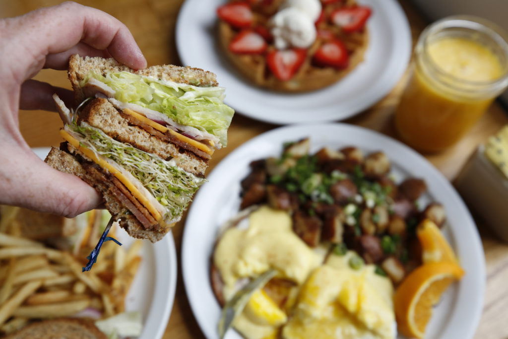 The Howard&apos;s Club sandwich at the Howard Station Cafe in Occidental, Calif., on Thursday, May 13, 2021. (Beth Schlanker/Sonoma Magazine)