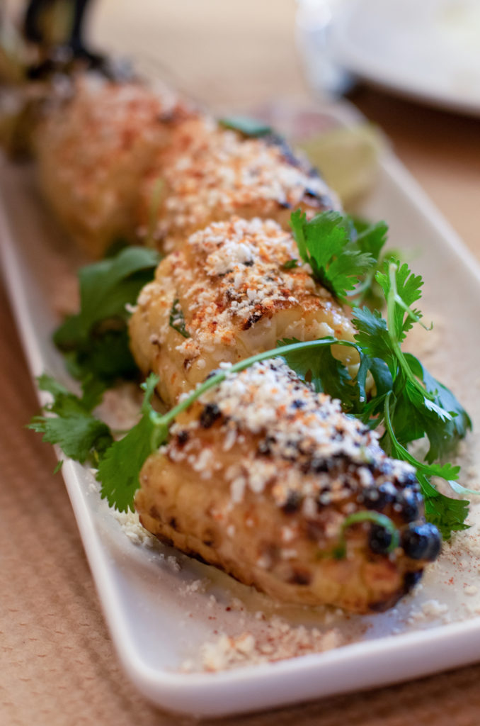 Elote (roasted corn) at Central Market in Petaluma. (Heather Irwin/Sonoma Magazine)