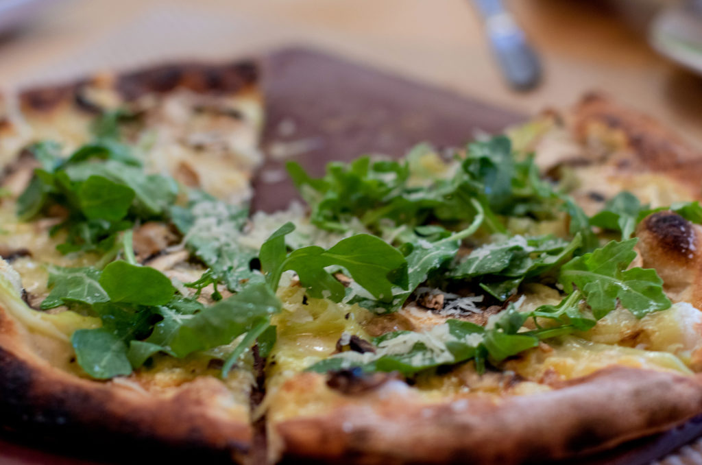 Mushroom pizza at Central Market in Petaluma. (Heather Irwin/Sonoma Magazine)