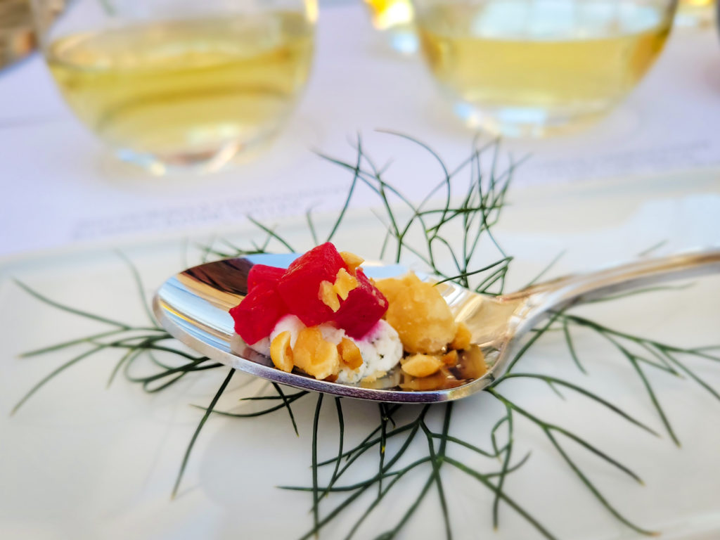 Beet amuse bouche with hazelnuts at Ferrari-Carano Winery. (Heather Irwin/Sonoma Magazine)