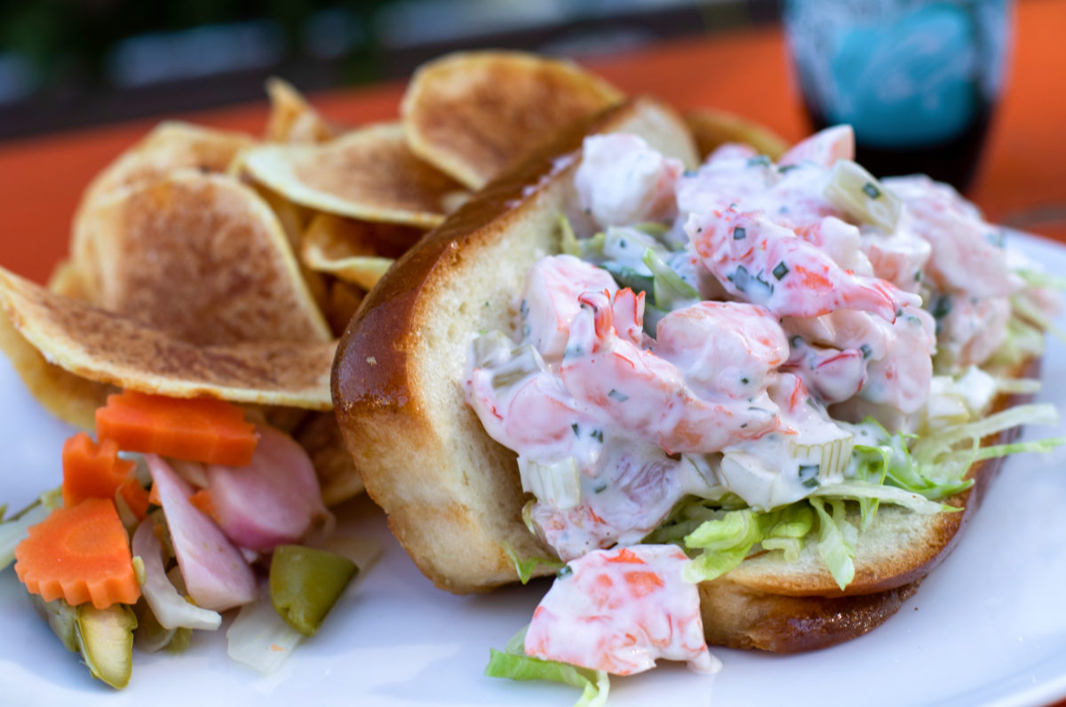 Shrimip roll with salt and vinegar chips at The Spinster Sisters in Santa Rosa. (Heather Irwin/Sonoma Magazine)