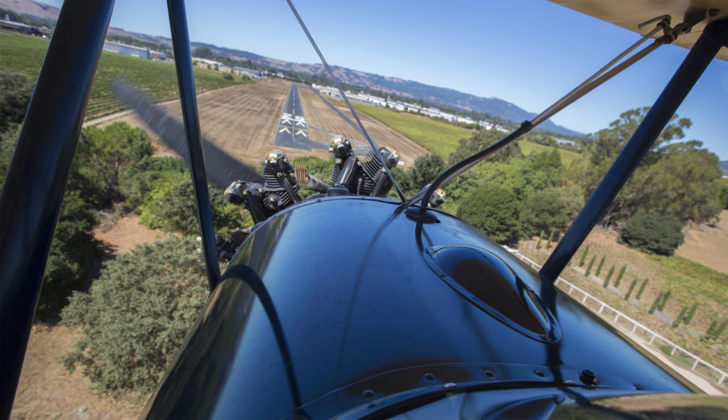 Berwick lines up a landing in the 1926 Travelair. (Photo by Robbi Pengelly/Index-Tribune)