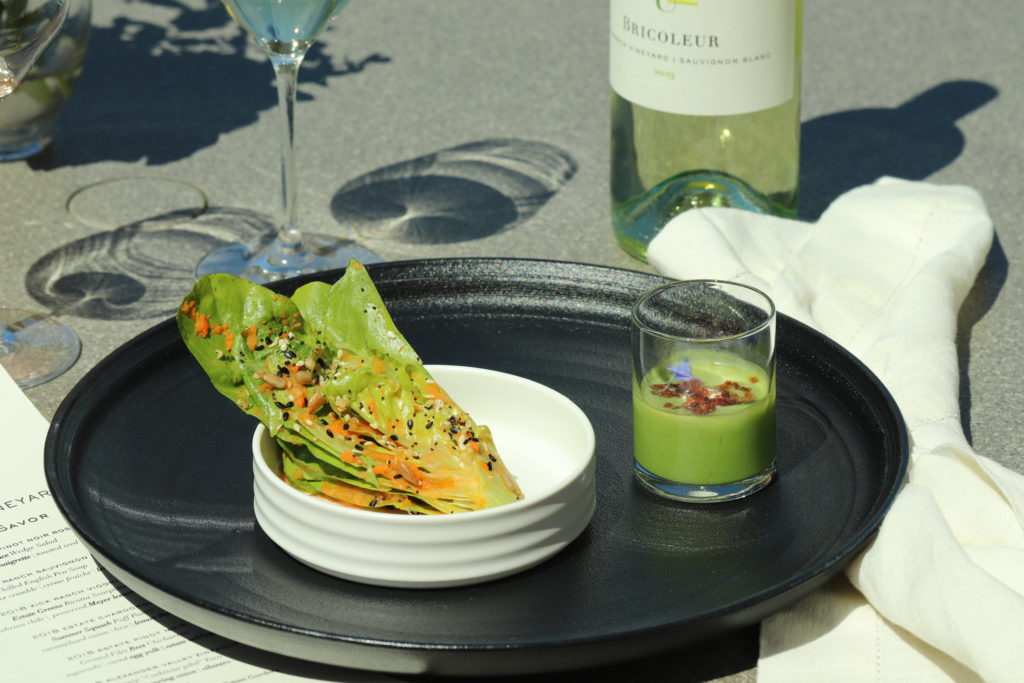 Little gem wedge salad and English pea soup is served as part of Bricoleur Vineyard's Sip & Savor tasting experience. (Courtesy of Bricoleur Vineyards)