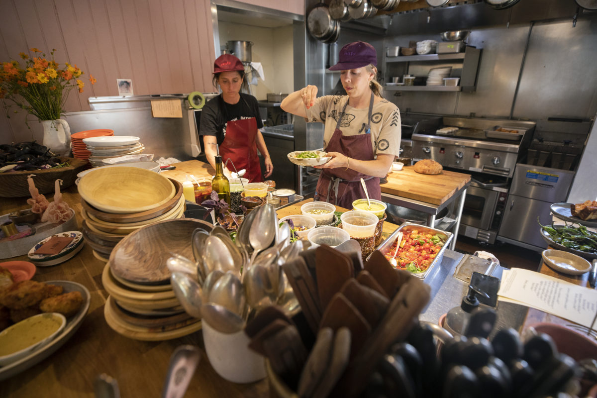 Chef Emma Lipp runs the open kitchen at Valley Bar + Bottle on the Sonoma square. (Photo by John Burgess/The Press Democrat)
