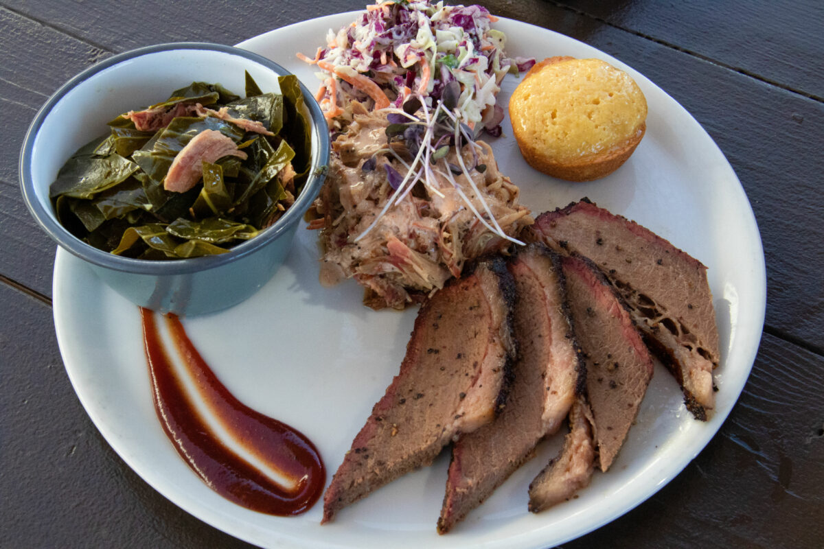 A barbecue plate at Austin’s Southern Smoke BBQ in Santa Rosa. (Heather Irwin/Sonoma Magazine)