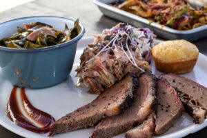 A barbecue plate at Austin’s Southern Smoke BBQ in Santa Rosa. (Heather Irwin/Sonoma Magazine)