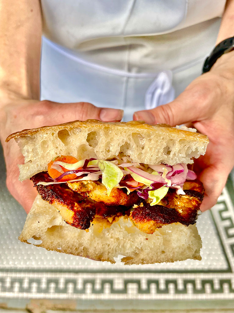 Organic chicken cutlet sandwich with kohlrabi slaw and lemon garlic aioli at Stellina Pronto in Petaluma. (Stellina Pronto)