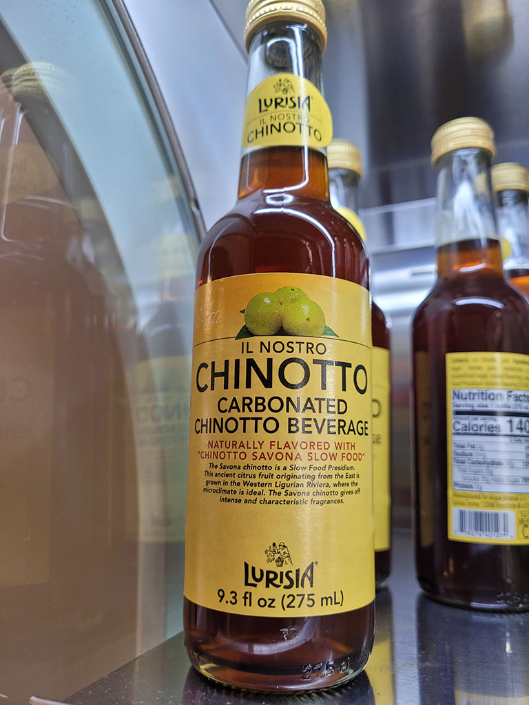 Chinotto drink -- a fizzy beverage made with an ancient citrus fruit from Liguria. Strange but good at Stellina Pronto in Petaluma. Heather Irwin, Sonoma Magazine