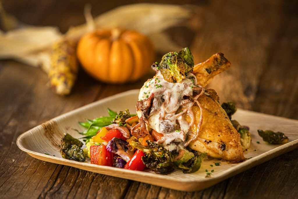 Ricotta Stuffed Chicken Breast with wild mushrooms, summer vegetables and port cream from The Mill at Glen Ellen. (Photo by John Burgess/The Press Democrat)