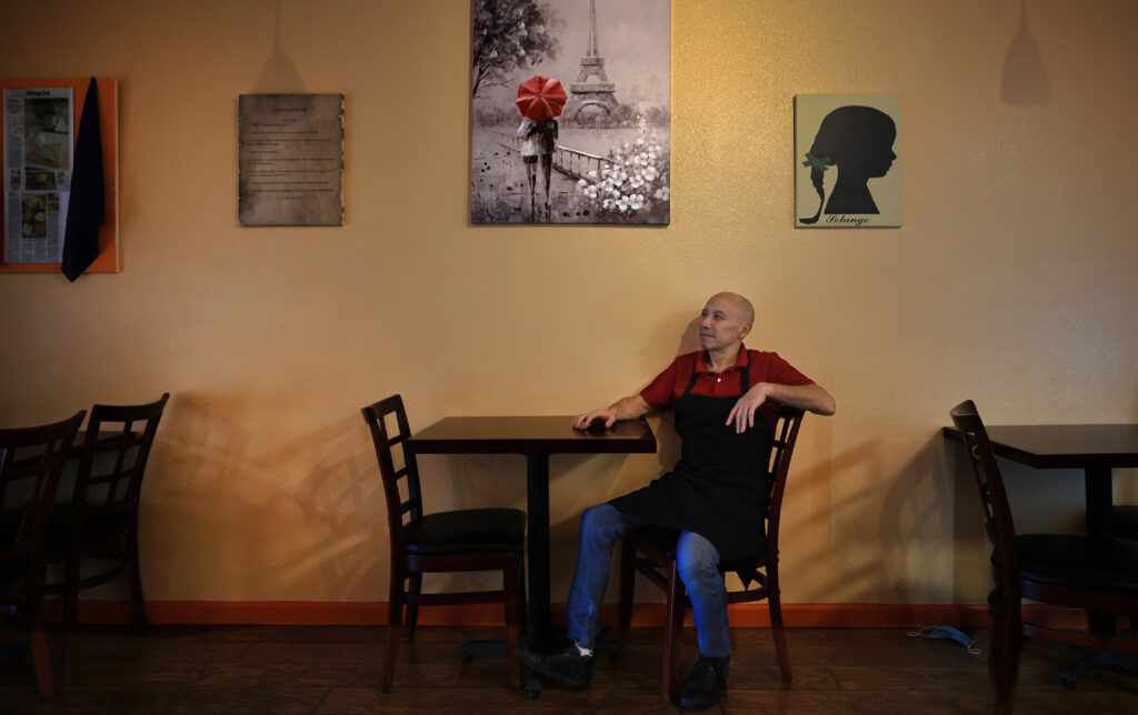 Philippe Colasse, owner of Crêperie Chez Solange, is closing at the end of October. Colasse hasn't been able to find workers for the past six months; running the restaurant by himself is not sustainable, he says. Wednesday, Oct. 20, 2021 in Larkfield. (Kent Porter / The Press Democrat) 