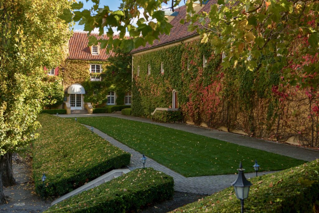 The chateau at Jordan Vineyard & Winery in Healdsburg is covered in multicolored Boston ivy come fall. (Courtesy of Jordan Vineyard & Winery)