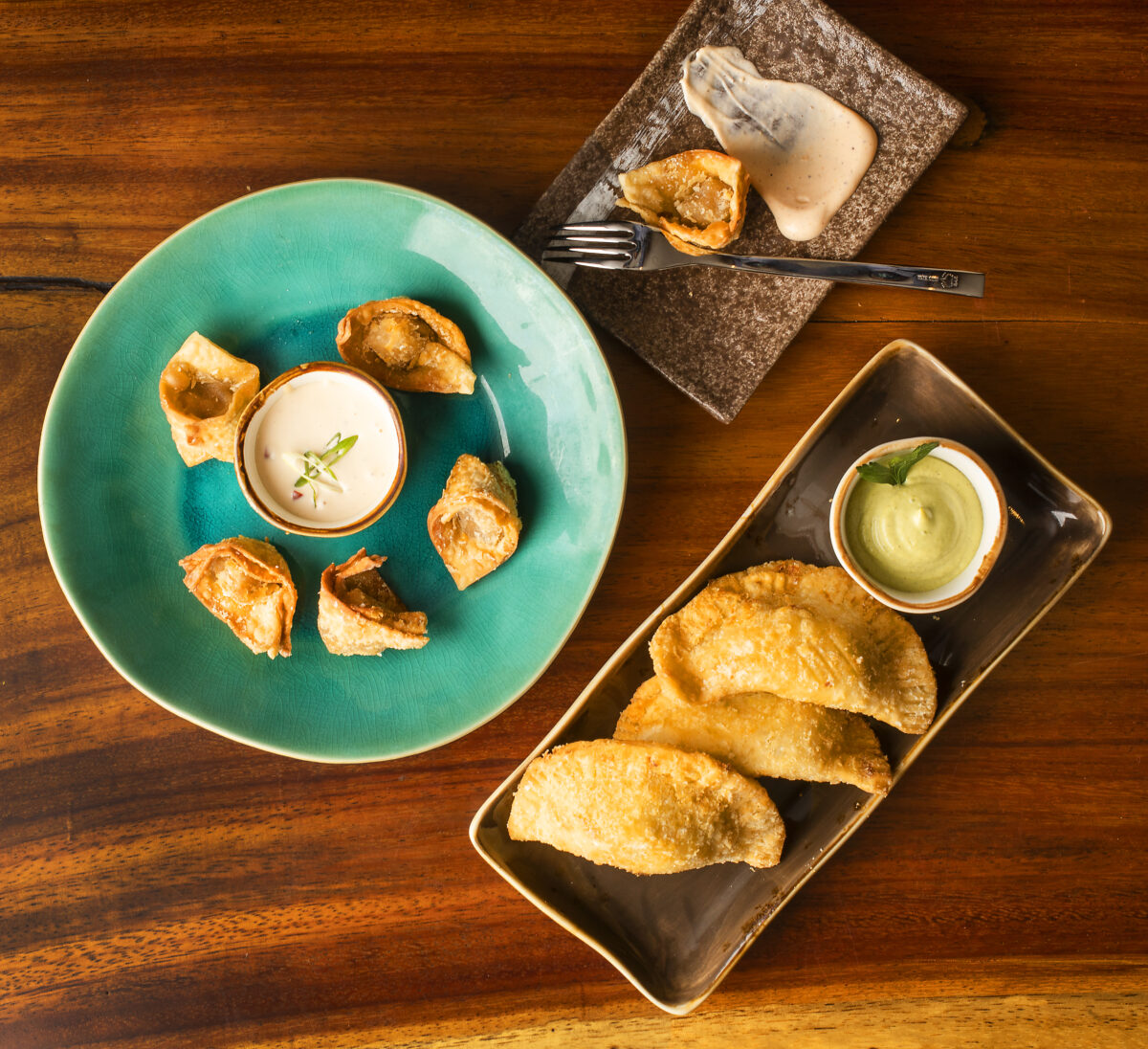 Tequeños Nikkei, fried wonton with stuffed pork, left, and Empanadas de Pollo, crispy pastry filled with chicken from Warike RestoBar in downtown Santa Rosa on Wednesday, October 20, 2021. (Photo by John Burgess/The Press Democrat)