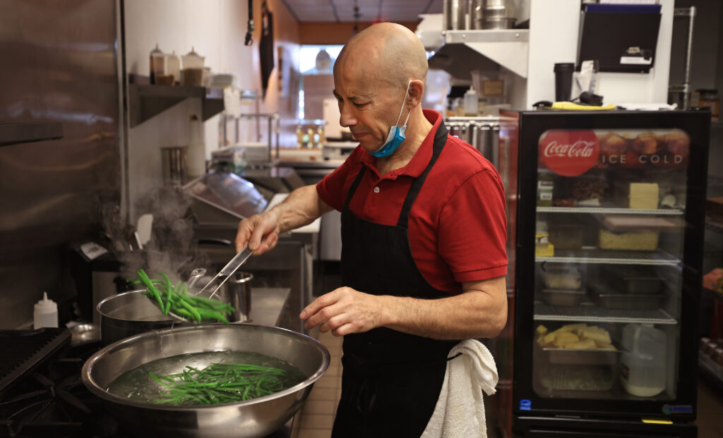 Philippe Colasse, owner of Crêperie Chez Solange, preps the days meals, Wednesday, Oct. 20, 2021 in Larkfield. Colasse will be closing his restaurant at the end of October and hasn't been able to find workers for the past six months, running it by himself is not sustainable, he says. (Kent Porter / The Press Democrat) 2021